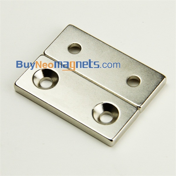 10pcs 20mm x 10mm x 4mm with 2 Holes 4mm N35 Strong Block Rare Earth ...